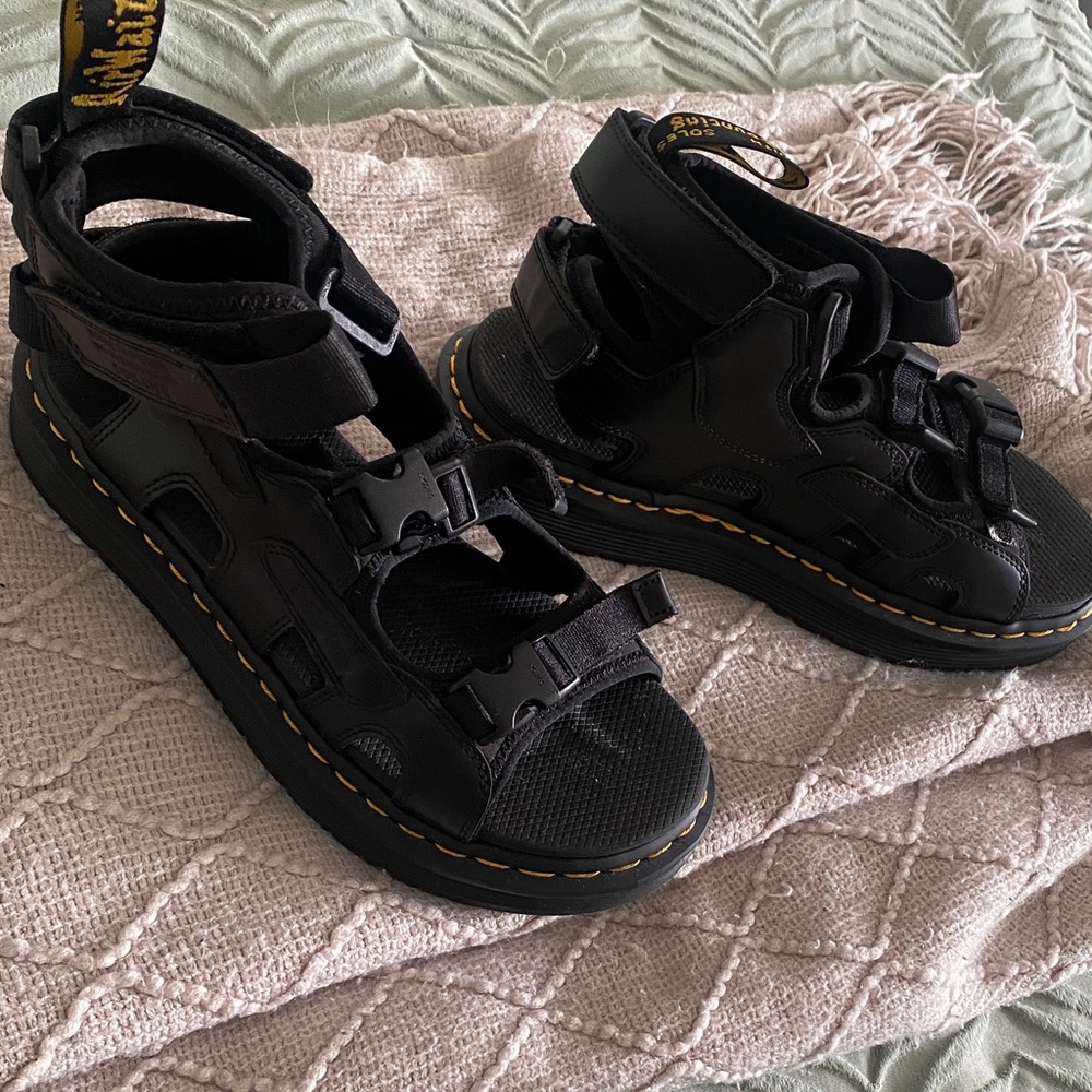 Dr. Martens Black Sandals with Yellow Accents